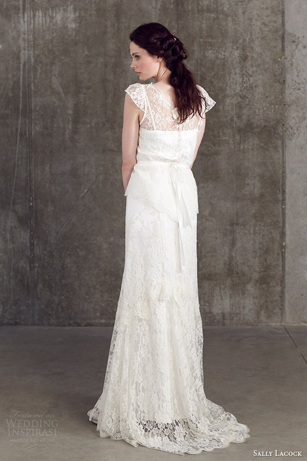 sally lacock 2014 bridal separates collection angelica lace cap fluted sleeve blouse cicely lace skirt back view
