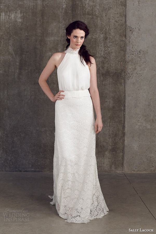 sally lacock wedding dresses 2014 bridal separates collection juniper halter neck top mace lace a line skirt