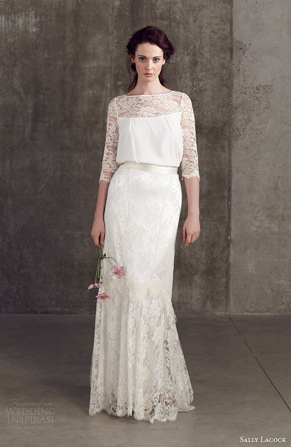 sally lacock wedding dresses 2014 bridal separates stevia three quarter sleeve lace top cicely lace skirt