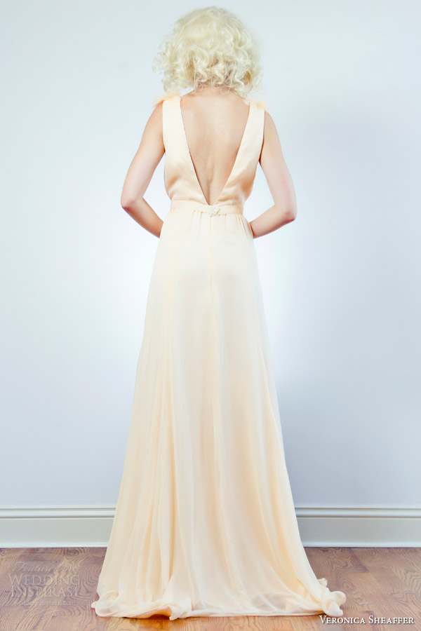 veronica sheaffer bridal fall 2015 style dahlia sleeveless v neck peach colored wedding dress back view