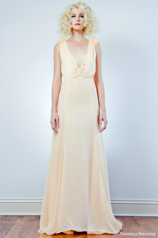 veronica sheaffer bridal fall 2015 style dahlia sleeveless v neck peach colored wedding dress