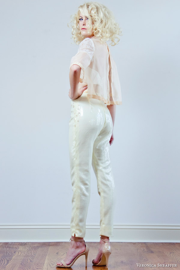 veronica sheaffer bridal fall 2015 style flora sequin pants sheer half sleeve top tube back view