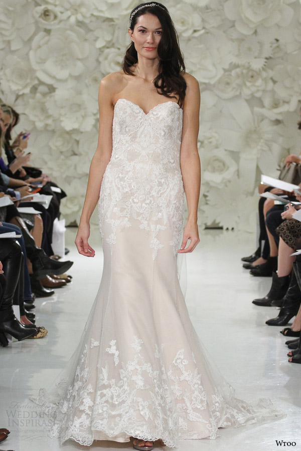wtoo watters bridal spring 2015 cosette strapless wedding dress oatmeal lace dotted net tulle