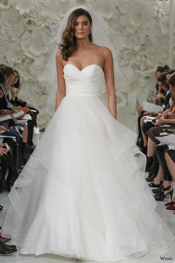 wtoo watters spring 2015 selena strapless ball gown wedding dress surplice sweetheart neckline horsehair layered skirt