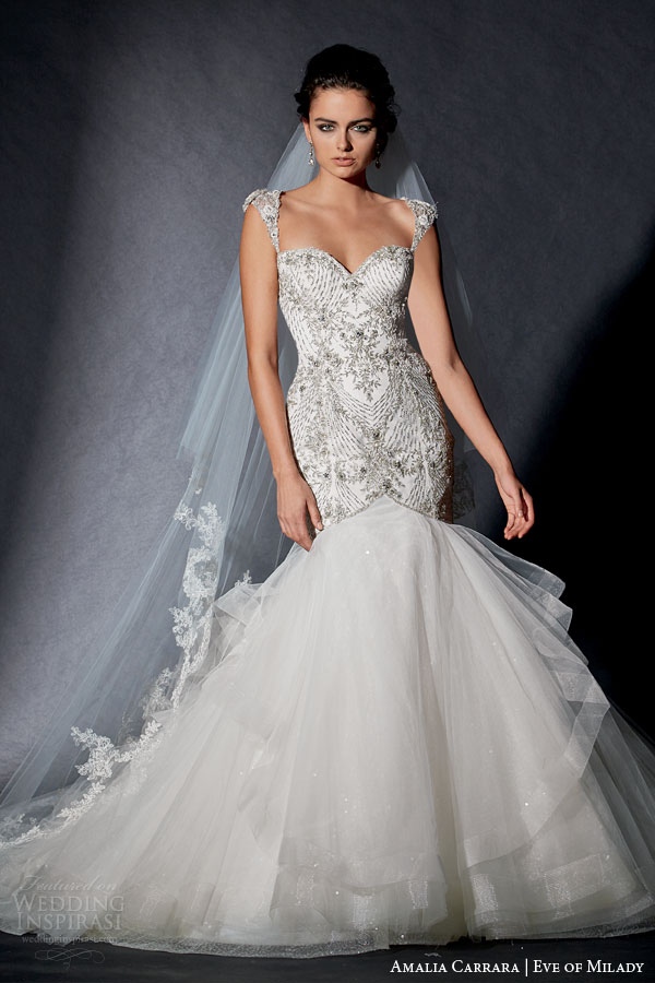 amalia carrara eve of milady 2015 wedding dress style 334 cap sleeve mermaid gown intricate embellished bodice