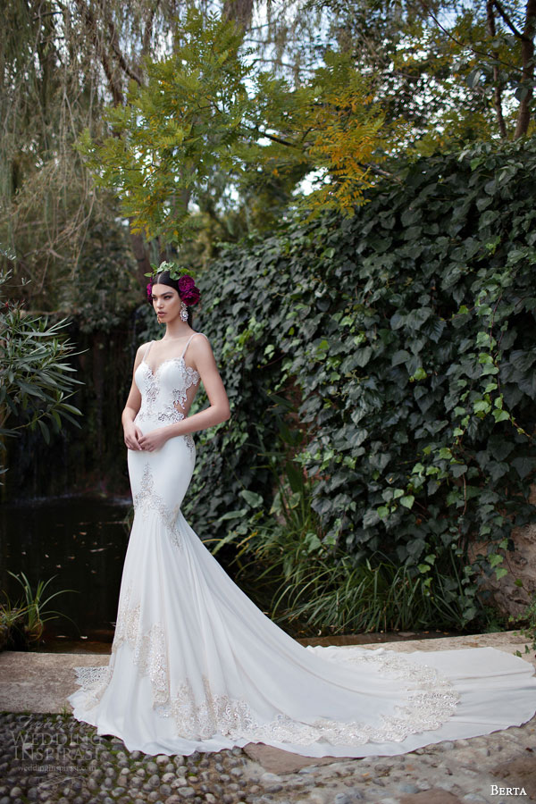 berta 2015 bridal stunning sheath wedding dress beaded straps lace bodice