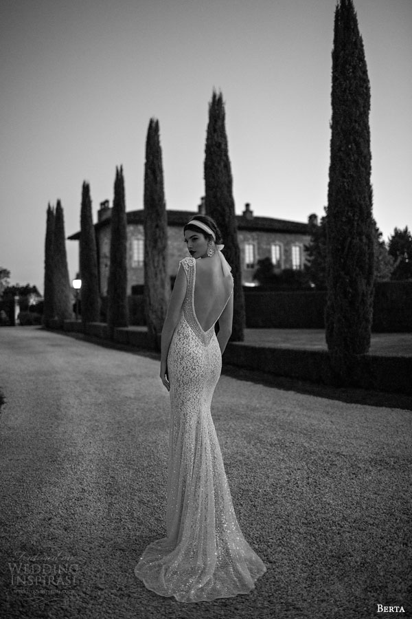 berta 2015 stunning wedding dress lace sheath silhouette low back view berta 2015 stunning wedding dress lace sheath silhouette low back view