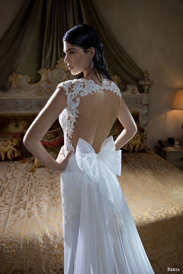 berta bridal 2015 elegant sheath wedding dress deep v neckline exquisite bodice detail back view