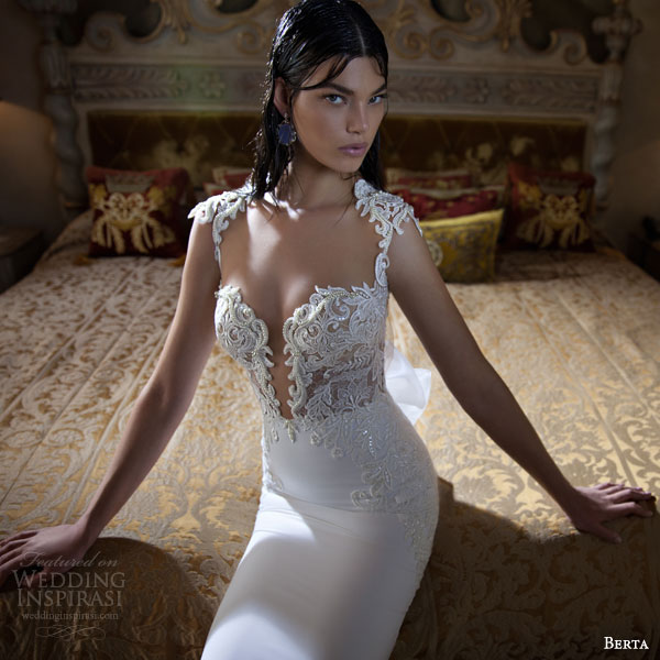 berta bridal 2015 elegant sheath wedding dress deep v neckline exquisite bodice detail