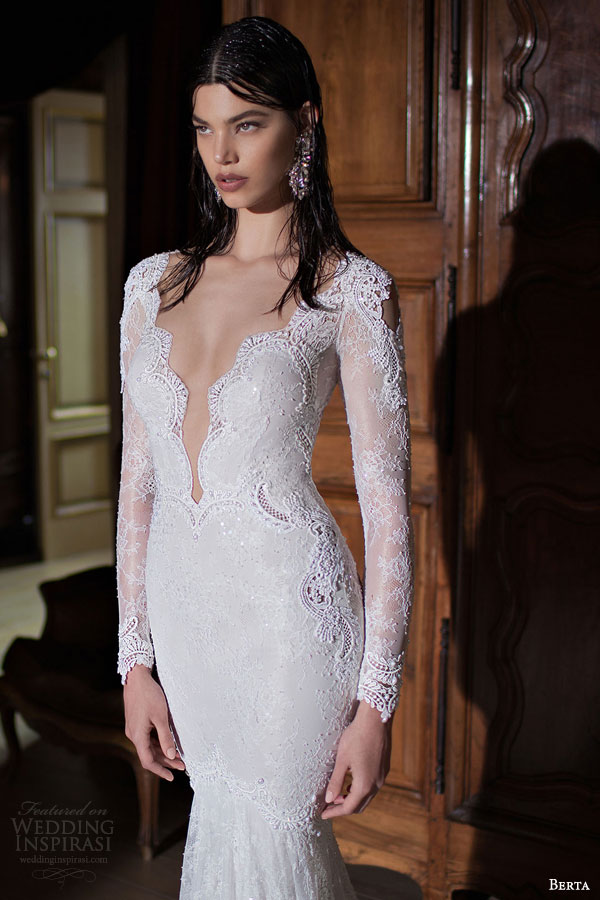 berta bridal 2015 exquisite wedding dress long sleeves deep scalloped v neck
