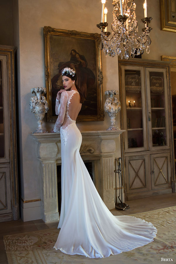 berta bridal 2015 gorgeous wedding dress with illusion long sleeves sheer waist detail deep v neckline keyhole back