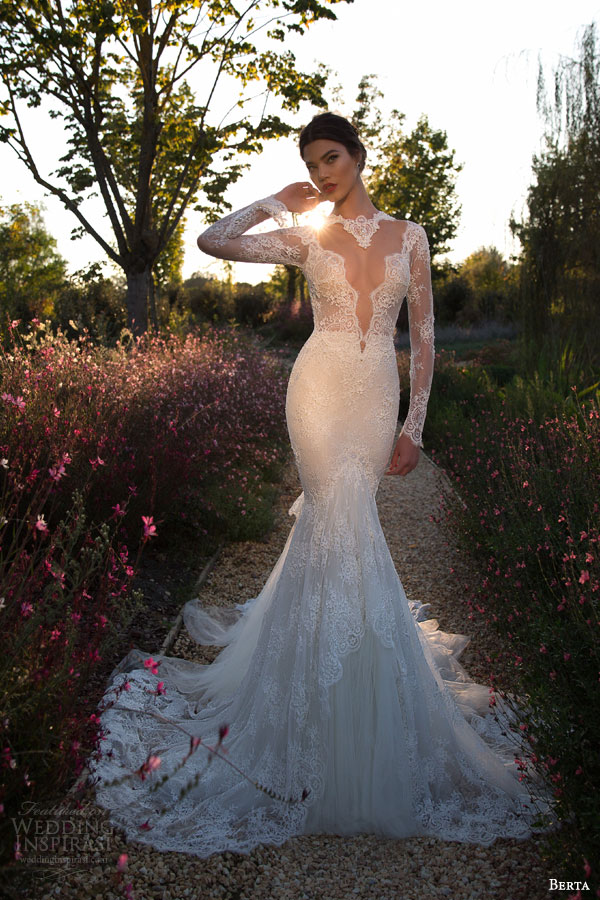berta bridal 2015 illusion bodice long sleeve sexy wedding dress lace train full view berta bridal 2015 illusion bodice long sleeve sexy wedding dress lace train full view