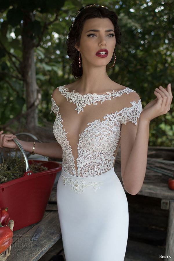 berta bridal 2015 illusion cap sleeve wedding dress lace bodice close up