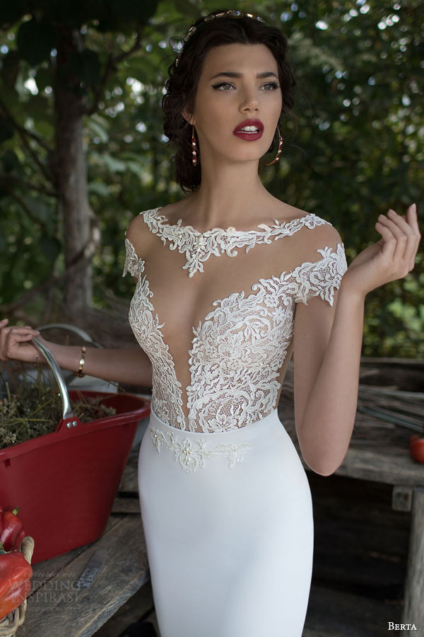 berta bridal 2015 illusion cap sleeve wedding dress lace bodice close up berta bridal 2015 illusion cap sleeve wedding dress lace bodice close up