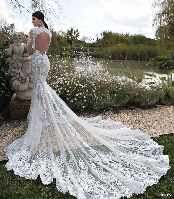 berta bridal 2015 illusion long sleeve wedding dress amazing lace train back view berta bridal 2015 illusion long sleeve wedding dress amazing lace train back view