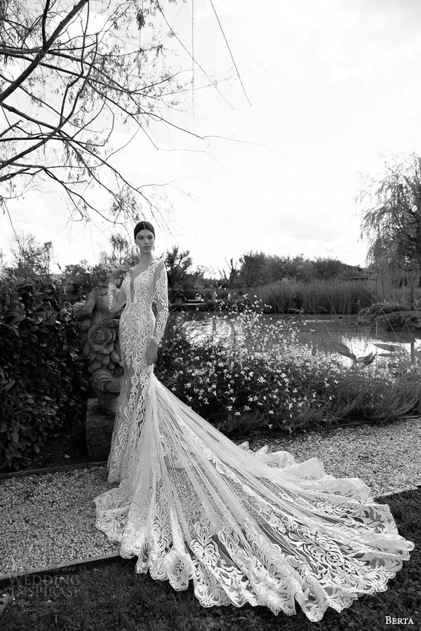 berta bridal 2015 illusion long sleeve wedding dress amazing lace train