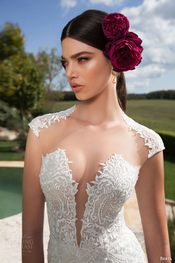 berta bridal 2015 lace cap sleeve wedding dress illusion bodice close up berta bridal 2015 lace cap sleeve wedding dress illusion bodice close up