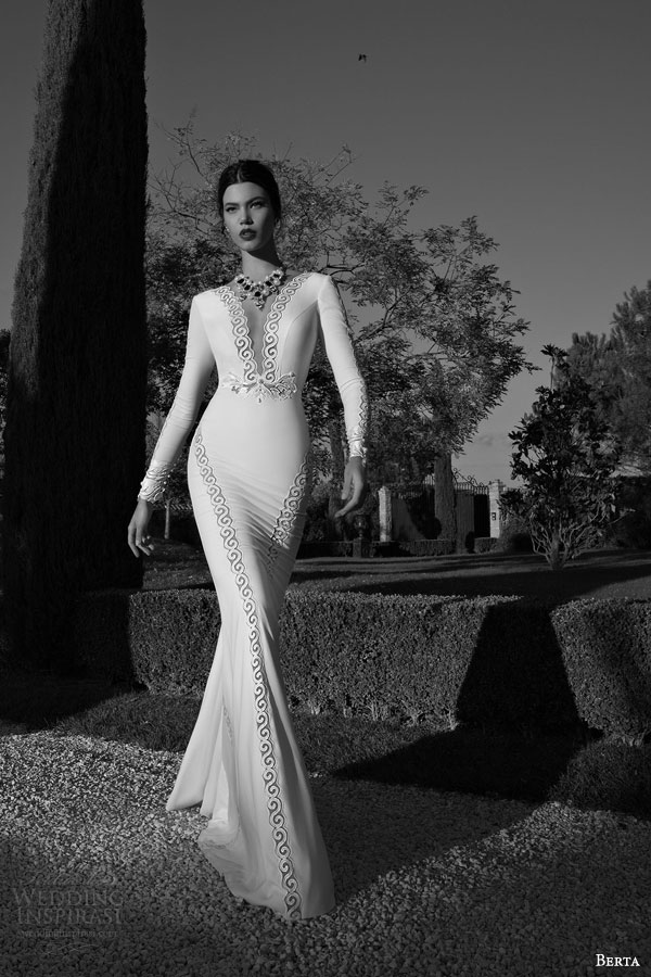 berta bridal 2015 long sleeve sheath wedding dress deep v neckline