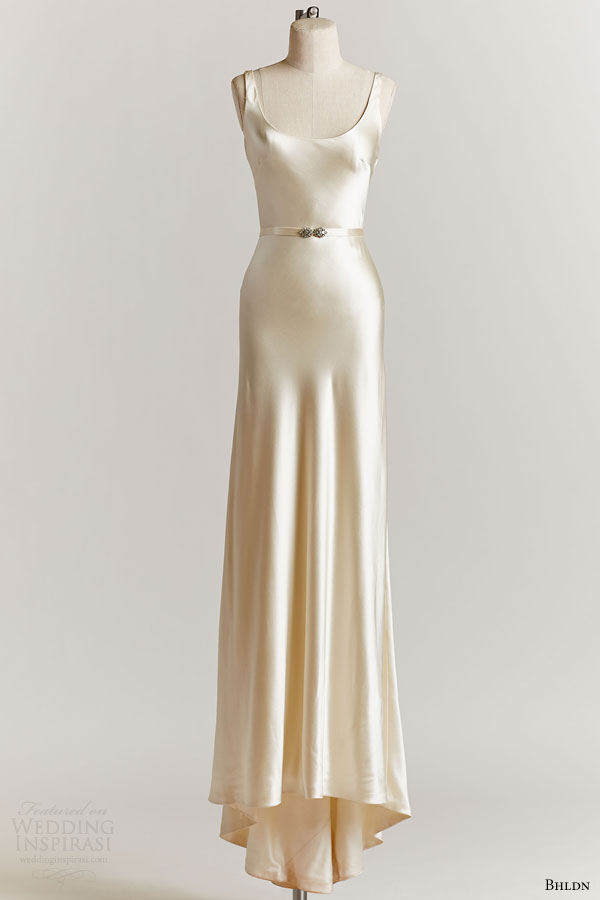 bhldn spring 2015 marlowe sleeveless sheath satiny wedding dress scoop neckline straps