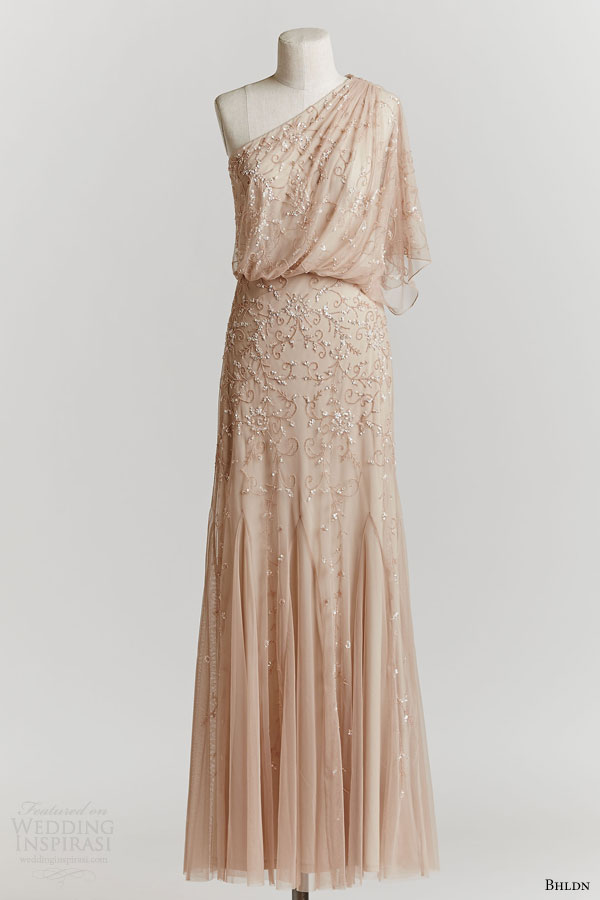 bhldn spring 2015 raquel one shoulder blush wedding dress beaded bodice godet skirt bhldn spring 2015 raquel one shoulder blush wedding dress beaded bodice godet skirt