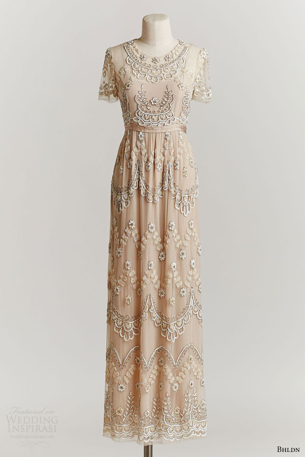 bhldn spring 2015 short sleeve tiered petal maxi beaded wedding dress