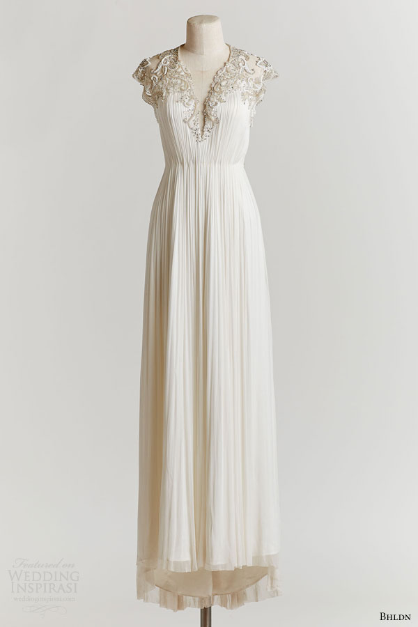 bhldn spring 2015 winnie ruched wedding dress beaded cap sleeve bodice