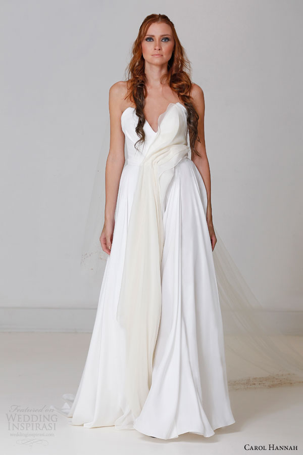 carol hannah bridal fall 2015 alchemist citrine strapless silk charmeuse chiffon draped a line wedding dress