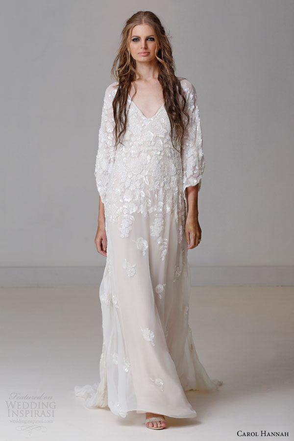 carol hannah bridal spring 2015 alchemist iolite long sleeve kaftan style wedding dress beaded floral detail