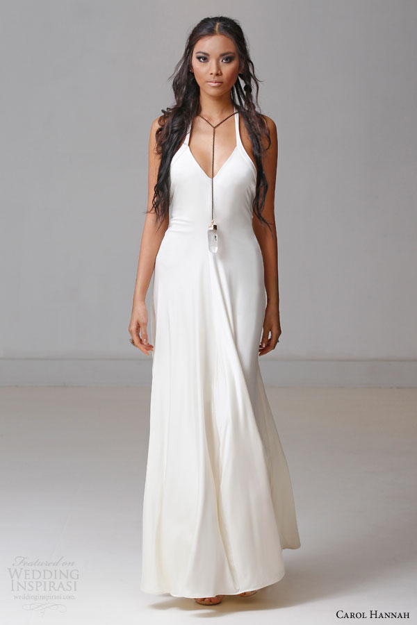 carol hannah bridal spring 2015 alchemist zultanite sleeveless silk jersey halter gown crystal chain neck piece