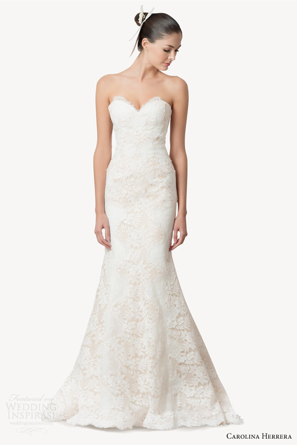 carolina herrera bridal fall 2015 dahlia straplesss sweetheart lace wedding dress