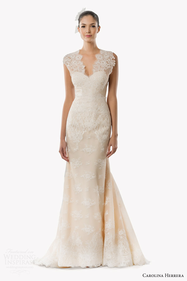 carolina herrera bridal fall 2015 daisy lace cap sleeve wedding dress wedding dress