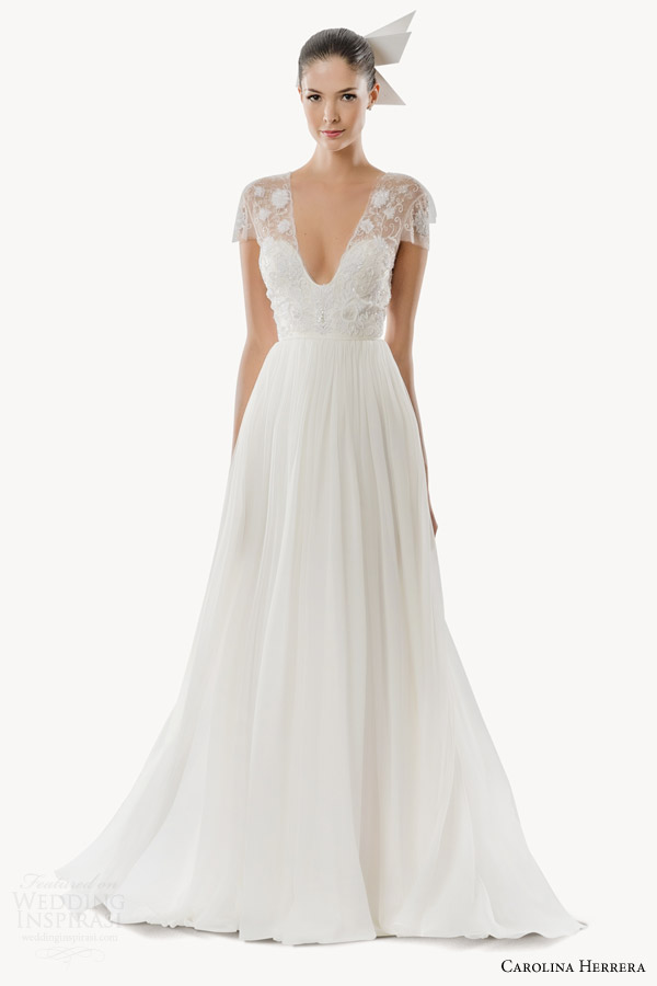 carolina herrera bridal fall 2015 dorian illusion cap sleeve deep v neck wedding dress carolina herrera bridal fall 2015 dorian illusion cap sleeve deep v neck wedding dress