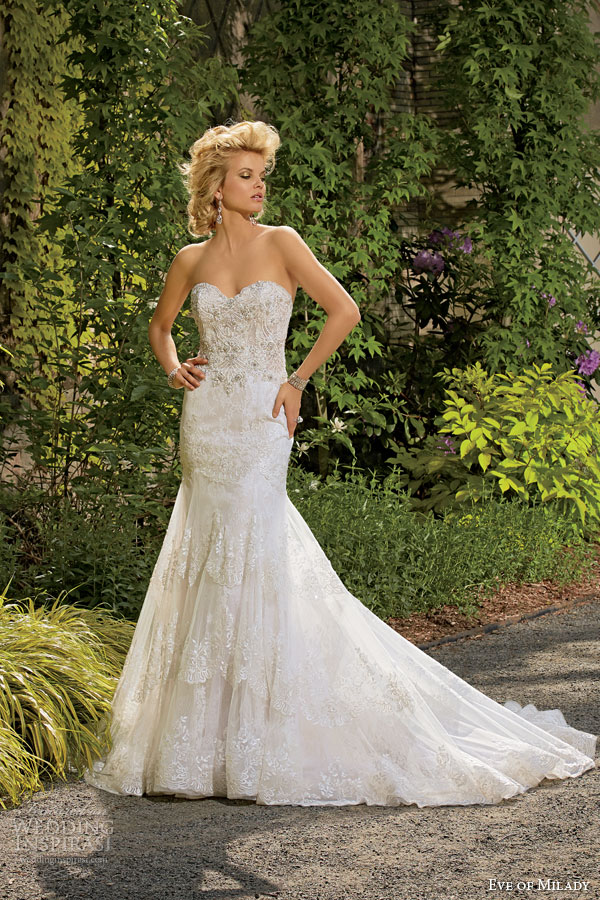 eve of milady couture fall 2014 2015 strapless sweetheart lace wedding dress embellished bodice 4328