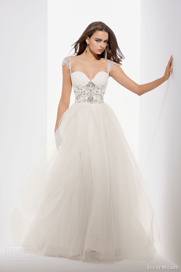 eve of milady fall 2014 2015 embellished cap sleeve a line wedding dress beaded bodice style 1541