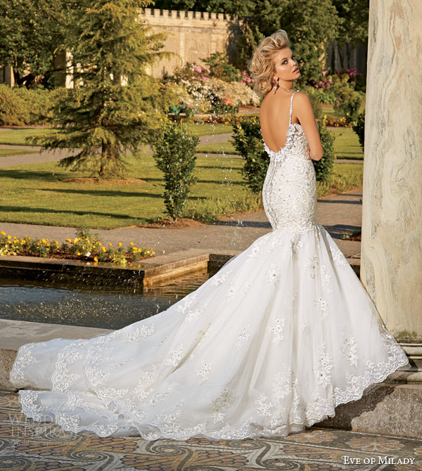 eve of milady fall 2014 2015 intricate mermaid wedding dress straps style 1539 back train