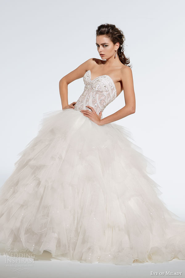 eve of milady fall 2014 2015 strapless ball gown wedding dress ruffle skirt style 1538
