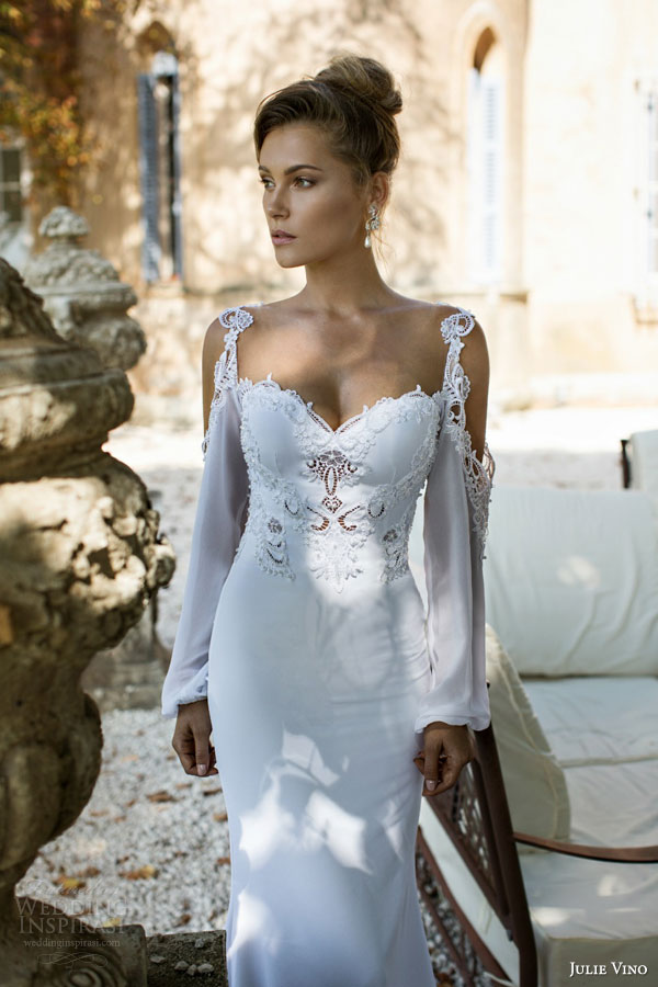 julie vino 2015 fall bridal provence nicole long bishop sleeves wedding dress front close up view