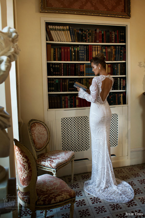 julie vino 2015 provence bridal sophie long sleeve sheath lace wedding dress back view
