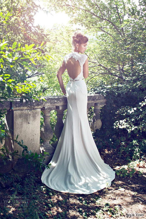 julie vino bridal 2015 fall provence grace cap sleeve wedding dress keyhole bodice high neckline back view