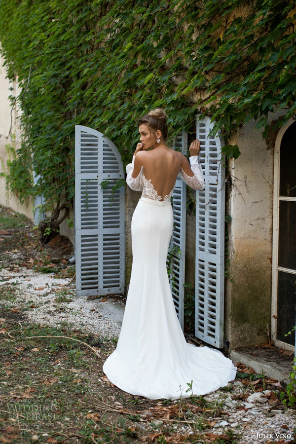 julie vino bridal fall 2015 provence emma sheath wedding off shoulder long sleeves back view julie vino bridal fall 2015 provence emma sheath wedding off shoulder long sleeves back view