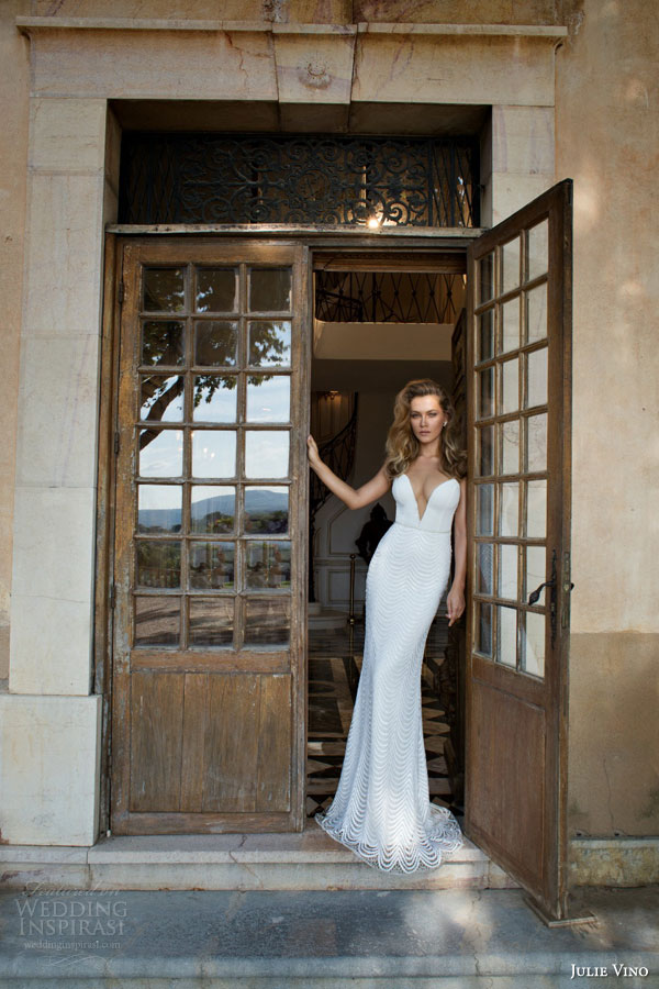 julie vino bridal fall 2015 provence jennifer sheath sexy wedding dress plunging neckline