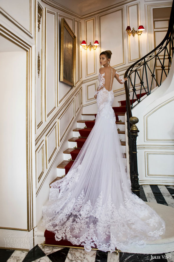 julie vino bridal fall winter 2015 provence amber mermaid wedding dress illusion long sleeves back view julie vino bridal fall winter 2015 provence amber mermaid wedding dress illusion long sleeves back view