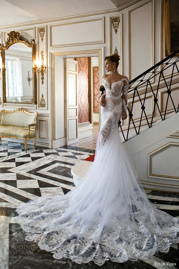 julie vino bridal fall winter 2015 provence amber mermaid wedding dress illusion long sleeves front view
