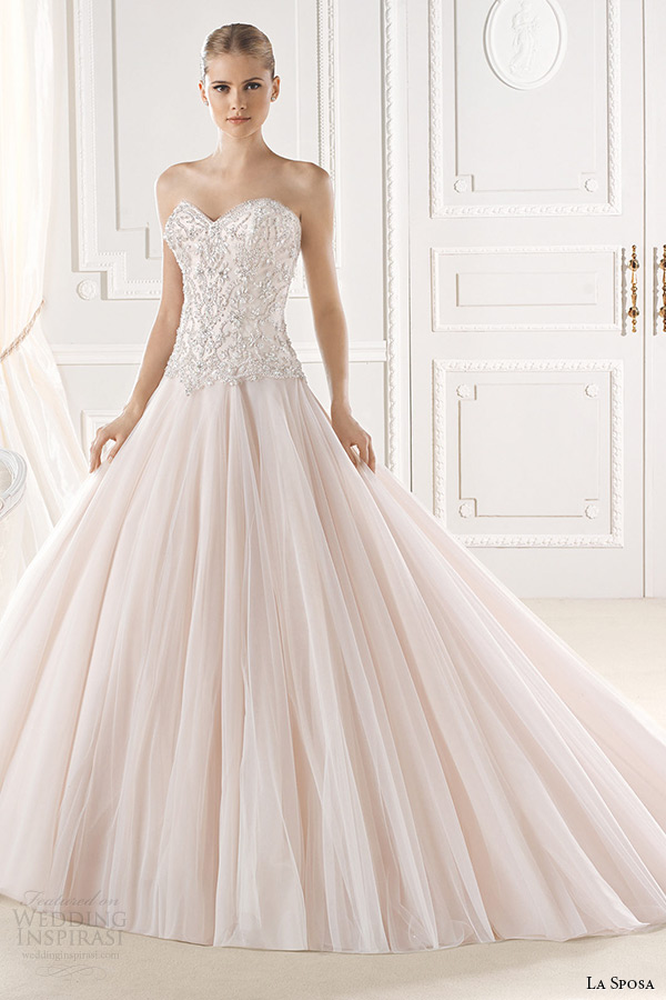 la sposa bridal 2015 wedding dress pink blush sweetheart neckline embellished bodice a line wedding dress eresa