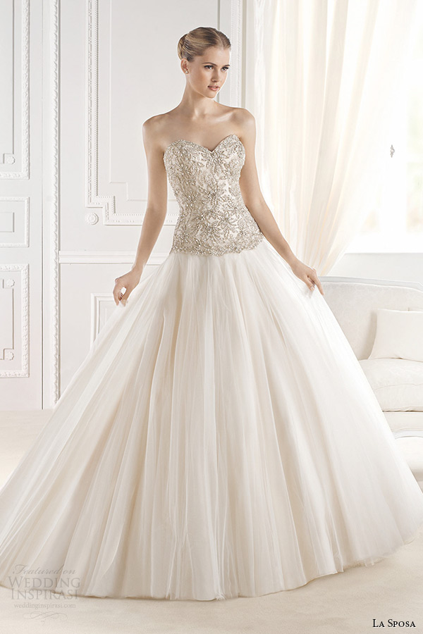 la sposa bridal 2015 wedding dress strapless sweetheart neckline embellished bodice a line wedding dress eriadu