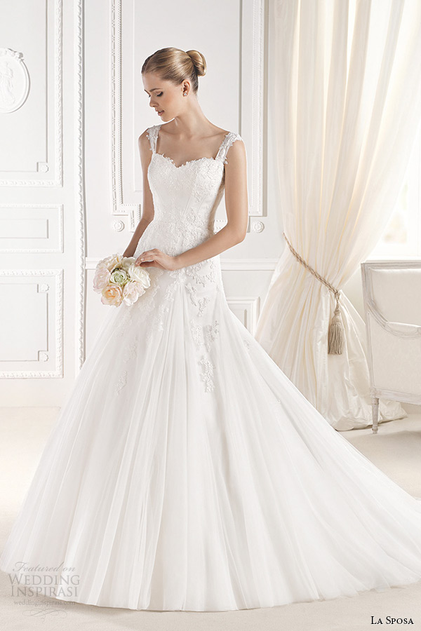 la sposa bridal 2015 wedding dress with straps sleeveless sweetheart neckling a line wedding gown elmina