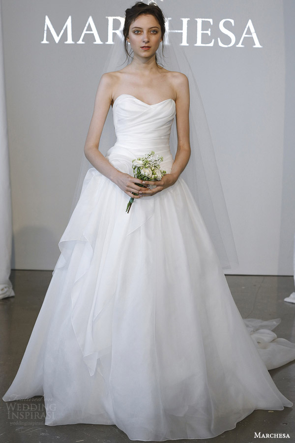 marchesa bridal spring 2015 strapless ball gown wedding dress