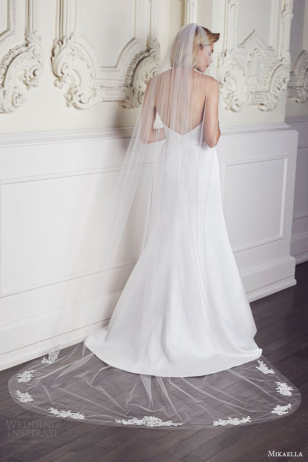 mikaella bridal spring 2015 style vm542 chapel length veil with metallic lace appliques