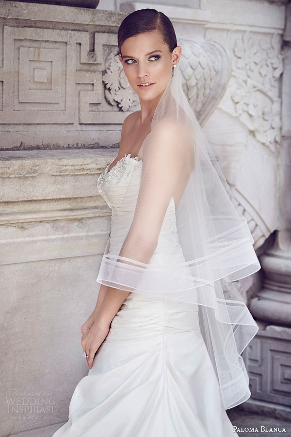 paloma blanca bridal spring 2015 style v450 two tier fingertip veil 2 inch double mohair edging