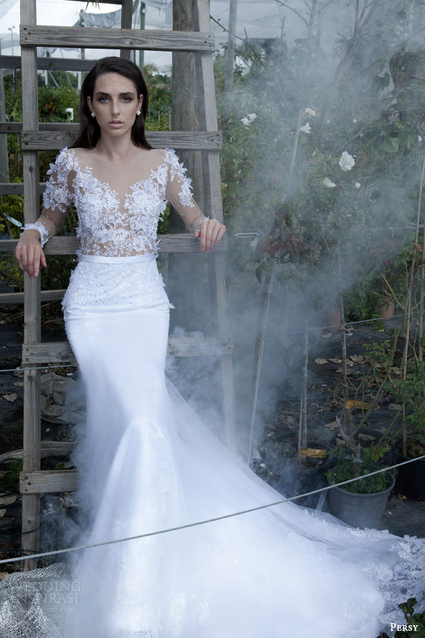 persy bridal spring 2015 illusion neckline long sleeve wedding dress